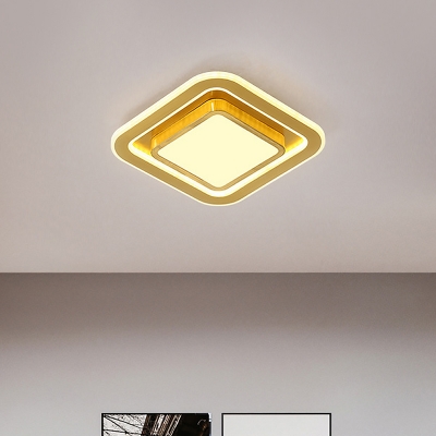 Minimalism LED Flush Light Fixture Gold Square Ceiling Flush Mount with Metallic Shade