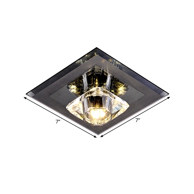 Minimalism LED Flush Mount Lighting Black Square Ceiling Lighting with Hand-Cut Crystal Shade
