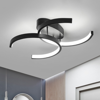 Minimalism LED Semi Flush Light Black C-Shape Ceiling Mounted Fixture with Metallic Shade