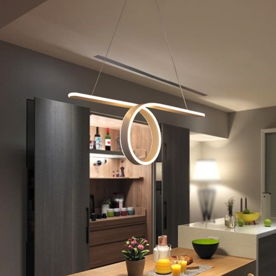 Minimalist Roll Island Lighting Metal Dining Room LED Hanging Pendant Light in Gray, Warm/White Light