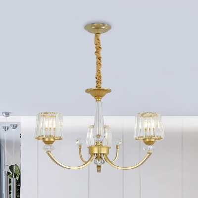 

Modernism Cone Shade Chandelier Crystal 3/6 Bulbs Dining Room Ceiling Pendant in Gold with Swooping Arm, HL688938