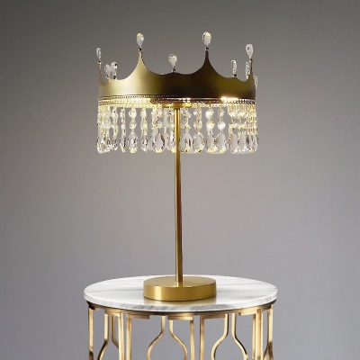Modernism Crown Shaped Table Light LED Cut Crystal Night Lamp in Champagne for Bedside