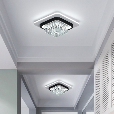 Modernism LED Flush Mount Lamp Black Round/Square Ceiling Fixture with Clear Crystal Shade for Corridor