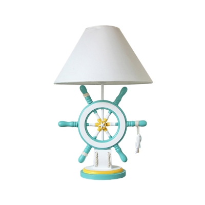 Modernist Rudder Night Light Wood Single Head Study Room Table Lamp with Flared Fabric Shade in Pink/Green