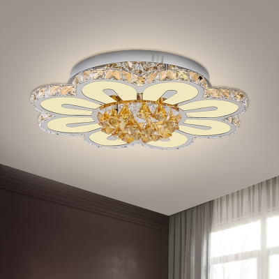 

Modernity LED Semi Flush Chrome Blossom Ceiling Light Fixture with Faceted Crystal Shade, HL688388