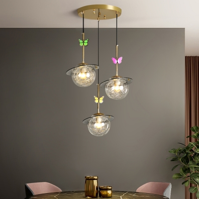 Nordic Ball Multi Pendant White/Clear/Smoke Grey Glass 3 Lights Dining Room Suspension Lighting with Linear/Round Canopy in Gold