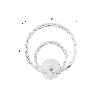 Nordic Circular Wall Mount Lamp Faceted Crystal LED Bedroom Wall Sconce in Chrome, Warm/White Light