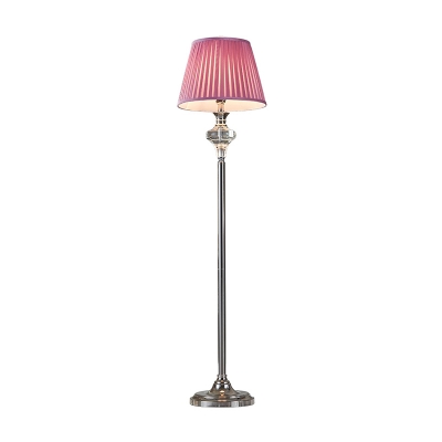 Pink Single Light Stand Floor Lamp Modern Fabric Barrel Shade Floor Lamp with Urn Crystal Deco