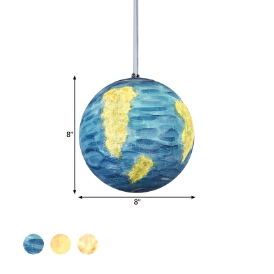 Planet Pendulum Light Kids Style Resin 1 Head Yellow/Orange/Blue Ceiling Hang Fixture for Kindergarten