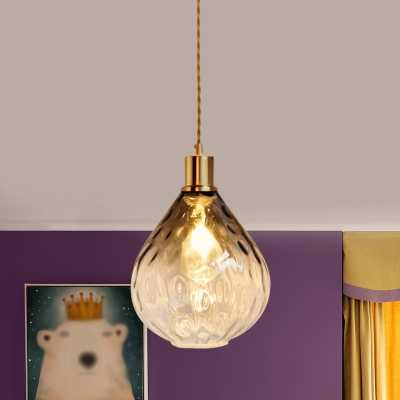 Post-Modern 1 Bulb Pendant Light Gold Drop-Like Ceiling Lamp with Amber/Smoke Grey Dimple Glass Shade