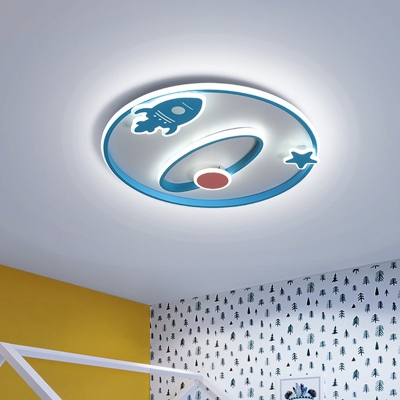 Rocket and Oval Acrylic Ceiling Lamp Contemporary LED Blue Flush Mount Lighting for Bedroom