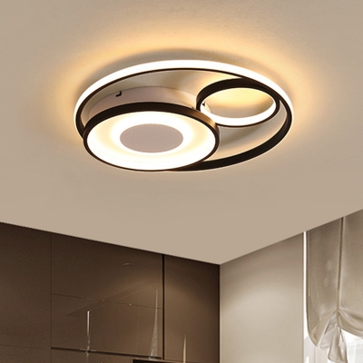 Round Acrylic Flush Light Fixture Nordic LED Black Flush Mount Lamp in Warm/White Light, 18