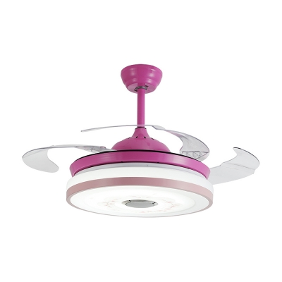 Round Acrylic Hanging Fan Light Macaron Pink/Blue LED Semi Flush Ceiling Fixture with 3 Blades for Bedroom, 42