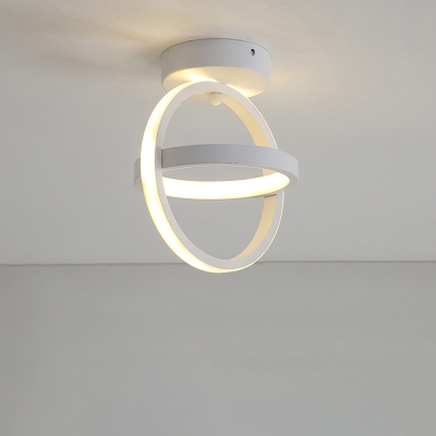 Round Metal Flush Mount Lamp Modern Style Black/White LED Ceiling Light Fixture in Warm/White Light for Porch
