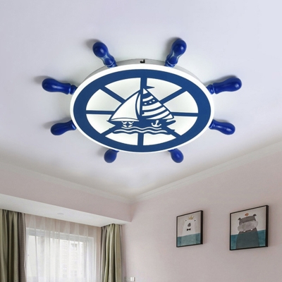 Rudder Flush Light Fixture Contemporary Acrylic LED Blue Sailboat Patterned Ceiling Lighting in Warm/White Light