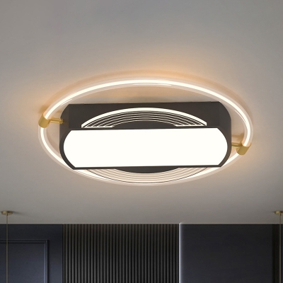Simple Oblong and Round Flush Mount Acrylic LED Drawing Room Ceiling Light Fixture in Black
