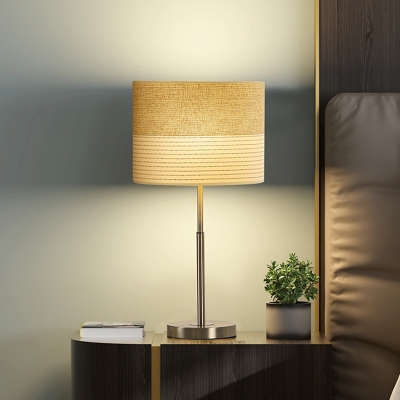 Single Light Bedroom Desk Light Modernism Cream Gray Night Lamp with Drum Fabric Shade