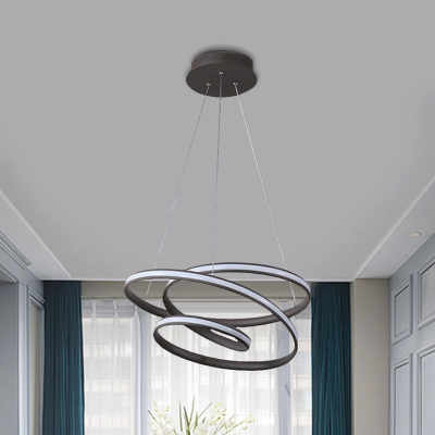 Spiral Dining Room Ceiling Hang Fixture Metal LED Simple Pendant Chandelier in Black, Warm/White/Natural Light