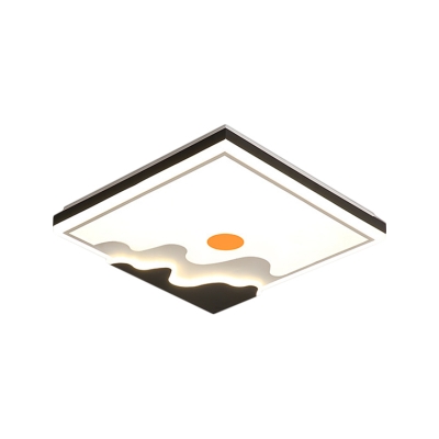 Square Flushmount Lighting Modern Metallic LED White Flush Mounted Lamp Fixture, 16