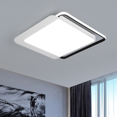 Square Sleeping Room Flush Light Metal LED Simplicity Ceiling Mounted Fixture in White