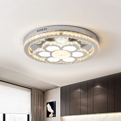 Stainless-Steel Floral Flush Ceiling Light Modern K9 Crystal LED Lighting Fixture for Bedroom