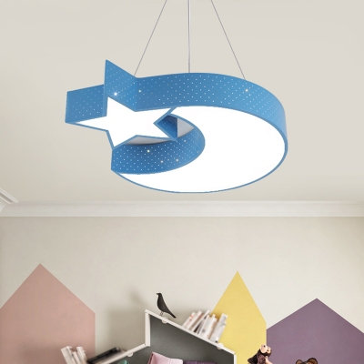 Star and Moon Hanging Lamp Kit Modernist Acrylic Living Room LED Chandelier Pendant Light in Red/Blue/Yellow