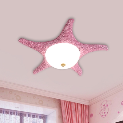 Starfish Close to Ceiling Lamp Modernist Resin Pink/Yellow/Blue LED Flushmount with Dome White Glass Shade, Warm/White Light