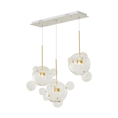 Transparent Glass Bubbles Pendant Lighting Modern 3-Head White Multi Hanging Lamp for Living Room