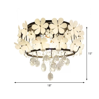 4/6-Bulb Flower Basket Flush Lighting Modern Black Metal Flush Mount Lamp with Crystal Droplet