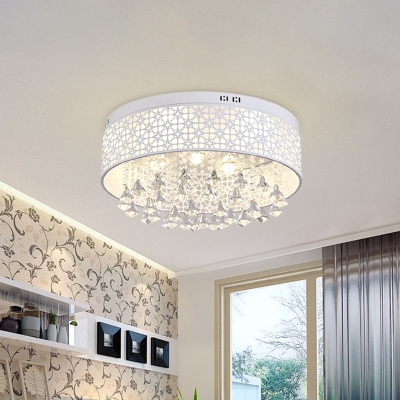 Acrylic Drum Flush Mount Lamp Minimalist LED Ceiling Light with Crystal Accents in White