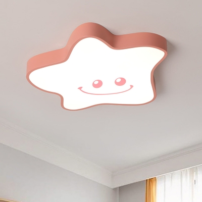 Acrylic Smiling Star Ceiling Lamp Kids Style LED Flush Mount Light Fixture in Pink, Warm/White Light
