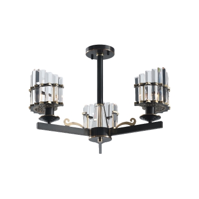 Angled Drum Crystal Ceiling Lamp Contemporary 3 Heads Black Semi Flush Chandelier for Dining Room