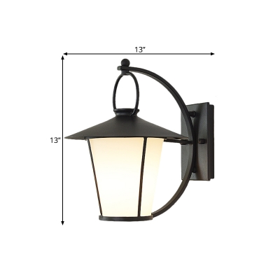 Black/Brass Tapered Wall Lighting Fixture Industrial Style Cream Glass 1 Bulb Outdoor Wall Light with Arched Arm