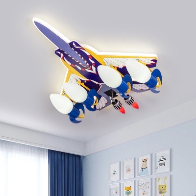 Blue Oval Ceiling Mounted Fixture Nordic 4 Heads Frosted Glass Semi Flush Mount with Airplane Design