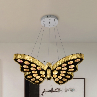 Butterfly Chandelier Light Simplicity Clear Crystal Stainless-Steel LED Hanging Lamp Kit in Warm/White Light