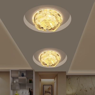 Carp and Lotus Flush Lamp Fixture Modernism Yellow Crystal LED Corridor Ceiling Flush Mount in Warm/White Light