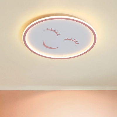 Cartoon LED Flush Mount Pink Smiling Face Ceiling Lighting with Acrylic Shade in Warm/White Light
