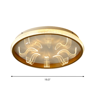 Circular Bedroom Flush Lamp Metal LED Modern Ceiling Fixture with Curved Acrylic Design in Gold, Warm/White Light