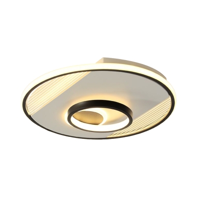Circular Flush Mount Lamp Fixture Minimalist Metallic LED Black Ceiling Lighting, 16.5