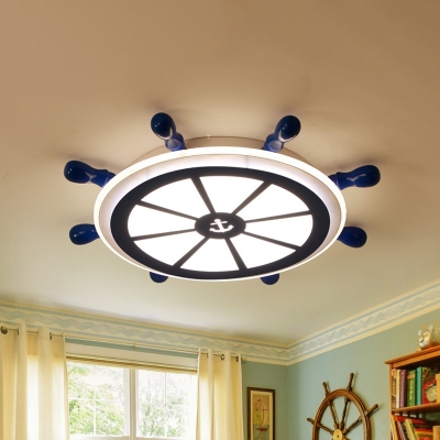 Coastal LED Flush Lamp Fixture Blue Rudder Ceiling Mounted Light with Acrylic Shade
