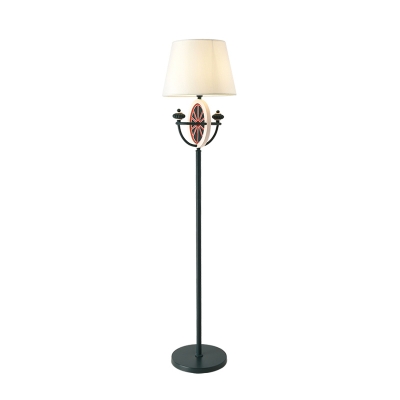 Contemporary 1 Light Standing Lamp Black Barrel Floor Lighting with Fabric Shade for Drawing Room