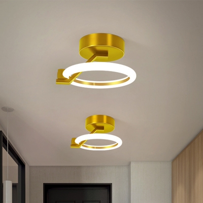 Contemporary Ring Semi Flush Metallic LED Corridor Ceiling Mounted Fixture in Black/Gold, Warm/White Light