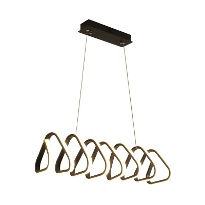 Creative Modern Triangle/Square Island Lamp Metal Dining Room LED Hanging Pendant in Black with Twisted Design