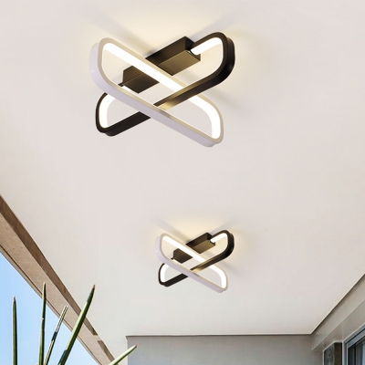 Crossed Oblong Ceiling Fixture Modernist Metallic LED Corridor Flush Mount in Black, Warm/White Light