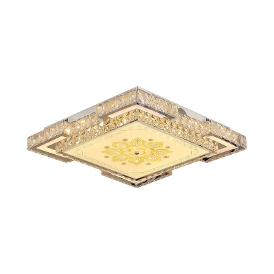 Crystal Square Semi Flush Mount Simple LED Ceiling Light Fixture in Chrome with Blossom Pattern