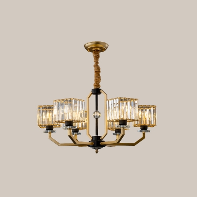 Cuboid Ceiling Chandelier Modern Style Clear Crystal 3/6-Bulb Bedroom Suspension Lighting in Gold