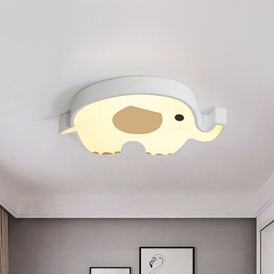 Cute Elephant Flush Lamp Fixture Cartoon Acrylic LED White Ceiling Flush Mount in Warm/White/Natural Light