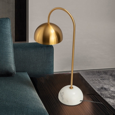 Dome Night Table Lighting Minimalist Metal 1 Head Parlor Task Lighting with Marble Pedestal in Brass
