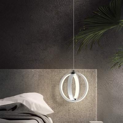 Dual Circle Metal Drop Pendant Minimalist LED Black/White Suspension Lighting in Warm/White Light for Bedside