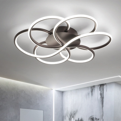 Flower-Shape Bedroom Flush Lamp Metallic LED Minimalism Ceiling Mounted Light in Brown